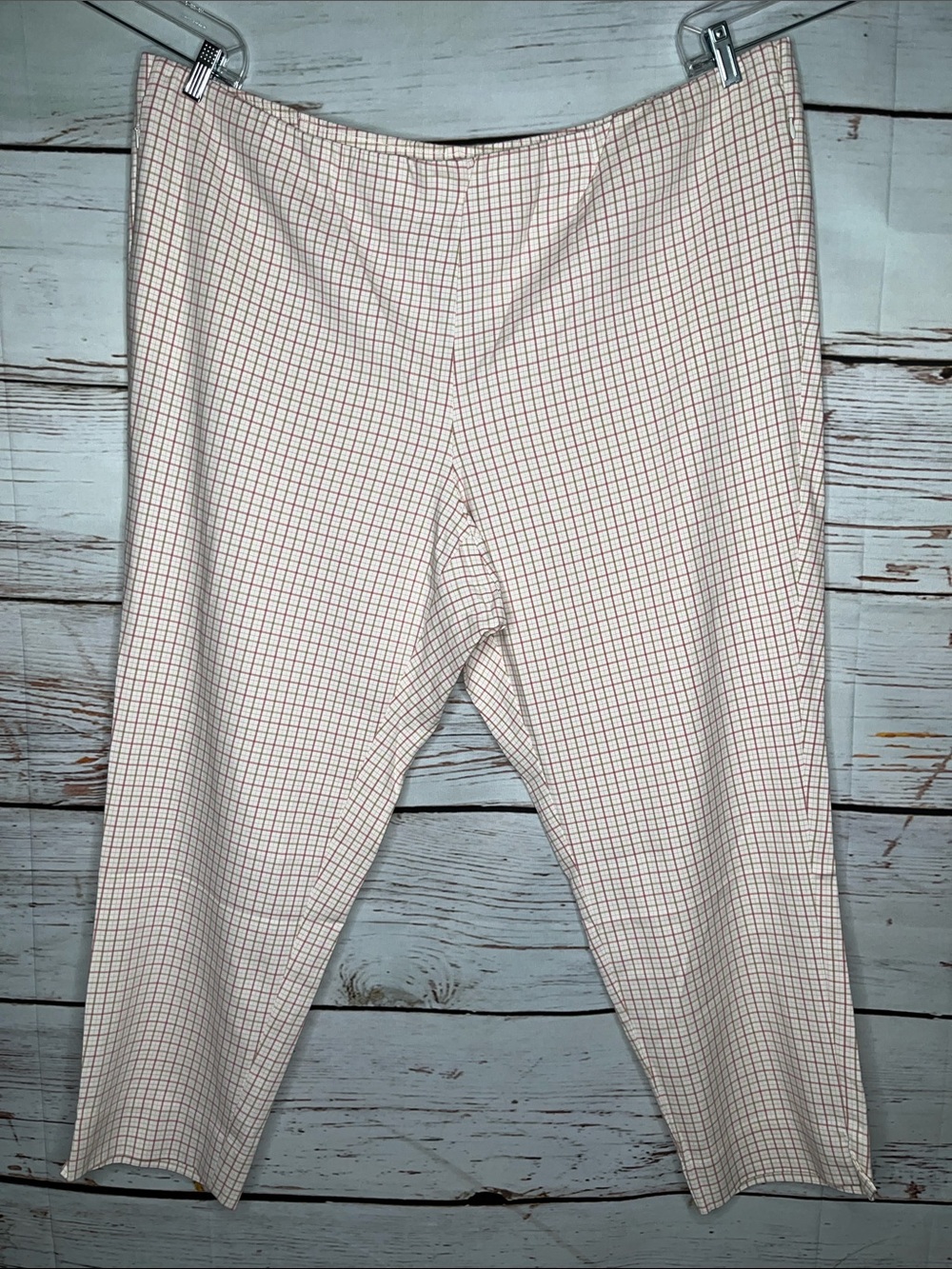 J. Jill Women’s NWT Size 28 Cream Plaid Essential Cotton Stretch Pull On Pants